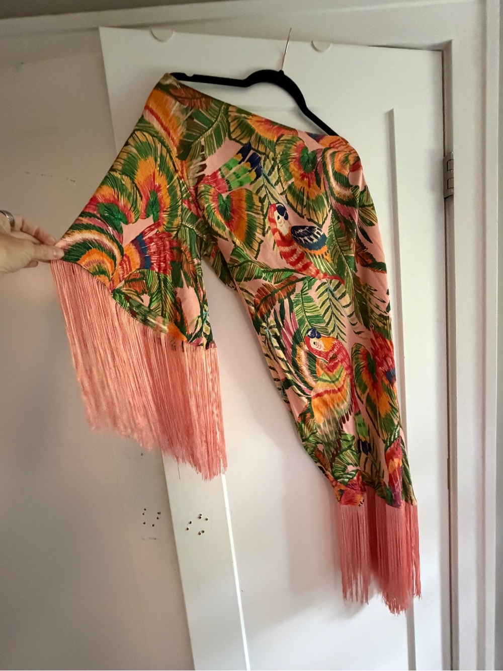 Farm Rio One-Shoulder Macaw Tropical Fringe Midi Dress - Multicolor - Picture 4 of 4